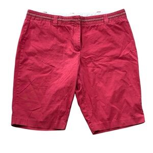 Lands’ End Red Cotton Bermuda Shorts 11.5” Inseam Embroidered Ribbon Trim 16